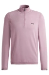 Hugo Boss Cotton-blend Zip-neck Sweater With Logo Print In Pink