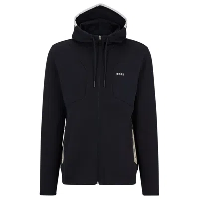 Hugo Boss Cotton-blend Zip-up Hoodie With Hd Logo Print In Dark Blue