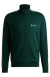 Hugo Boss Cotton-blend Zip-up Jacket With Foil-printed Logo In Green