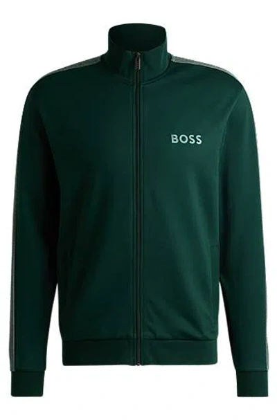 Hugo Boss Cotton-blend Zip-up Jacket With Foil-printed Logo In Green