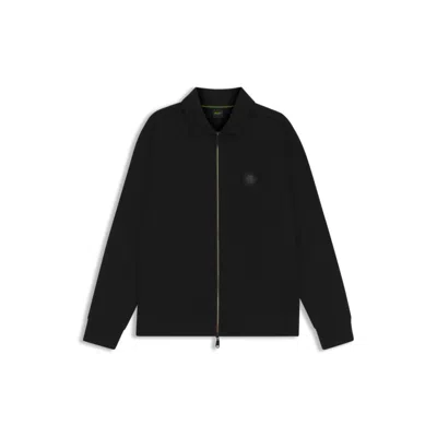 Hugo Boss Cotton-blend Zip-up Sweatshirt With Double B Monogram In Black
