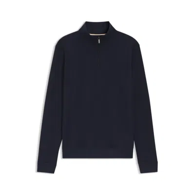 Hugo Boss Cotton-blend Zipper-neck Sweatshirt With Waffle Structure In Black