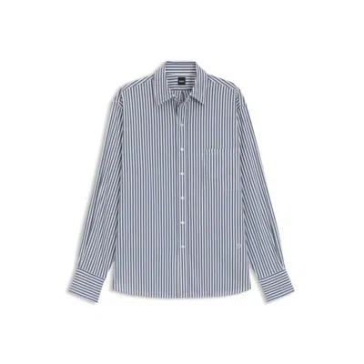 Hugo Boss Cotton Blouse With Vertical Stripes In Gray