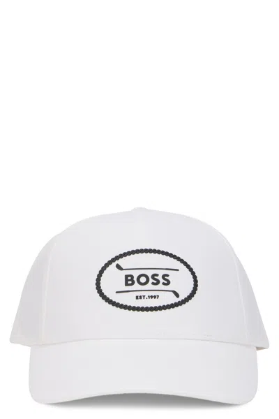 Hugo Boss Cotton Cap With Curved Visor And Oval Logo In White