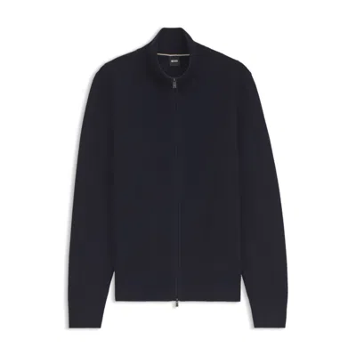 Hugo Boss Cotton Cardigan With Diagonal Structure In Blue
