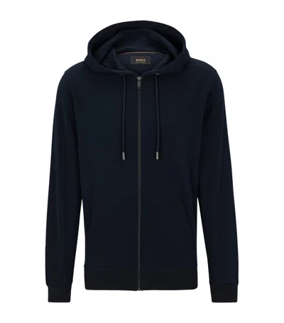 Hugo Boss Cotton-cashmere Hoodie In Blue