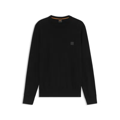 Hugo Boss Cotton-cashmere Regular-fit Sweater With Logo Patch In Black