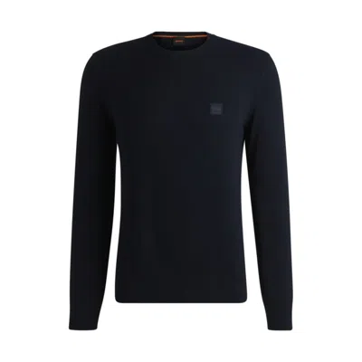 Hugo Boss Cotton-cashmere Regular-fit Sweater With Logo Patch In Blue