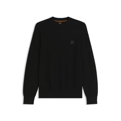 Hugo Boss Cotton-cashmere Sweater With Logo Patch In Black