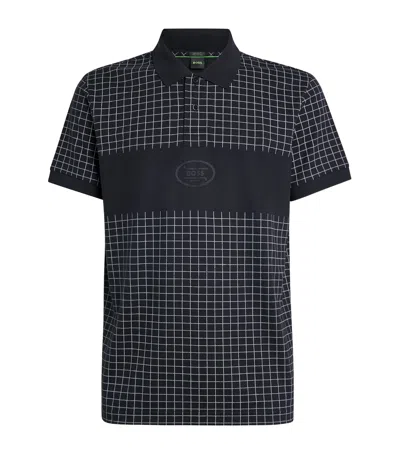 Hugo Boss Cotton Check Polo Shirt In Black