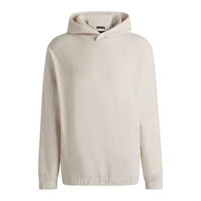 Hugo Boss Cotton-corduroy Hoodie With Press-stud Hood In Neutral
