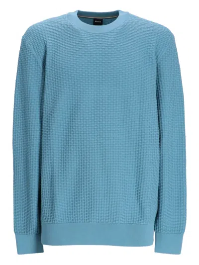 Hugo Boss Cotton Crew-neck Sweater In Blue