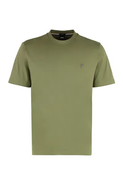 Hugo Boss Regular-fit T-shirt In Cotton With Monogram Print In Green