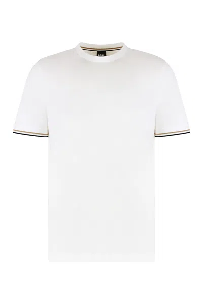 Hugo Boss Mens White Striped-trim Regular-fit Cotton-jersey T-shirt Xxl