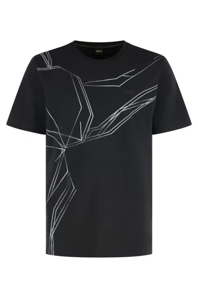 Hugo Boss Graphic Print Ribbed Crew-neck T-shirt In Black