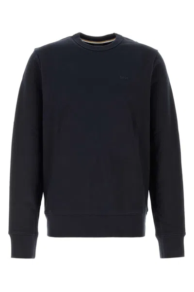 Hugo Boss Cotton Crew-neck Sweatshirt In Blue