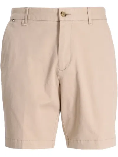 Hugo Boss Cotton Gabardine Shorts In Brown