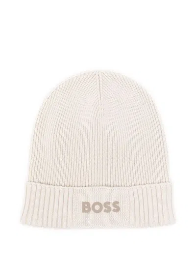 Hugo Boss Beige Logo Beanie Hat