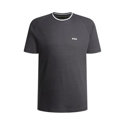 Hugo Boss Cotton-jacquard Relaxed-fit T-shirt With Logo Detail In Blue