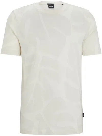 Hugo Boss Cotton Jacquard T-shirt In Neutrals
