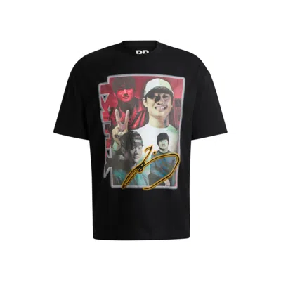Hugo Boss Cotton-jersey Fanwear T-shirt With Special Artwork And Branding In Black