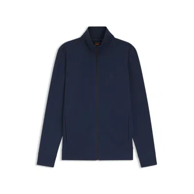 Hugo Boss Cotton-jersey Jacket With Logo Badge In Blue