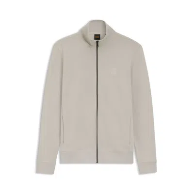 Hugo Boss Cotton-jersey Jacket With Logo Badge In Neutral