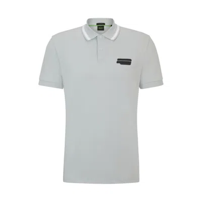 Hugo Boss Cotton-jersey Polo Shirt With Logo Artwork In Light Grey