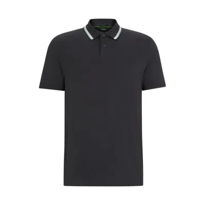 Hugo Boss Cotton-jersey Polo Shirt With Logo Artwork In Dark Grey