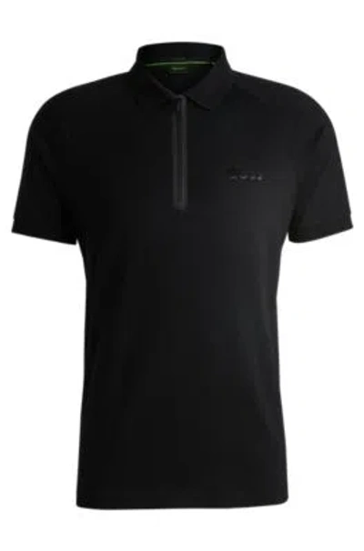 Hugo Boss Cotton-jersey Polo Shirt With Mirror-effect Logo In Black