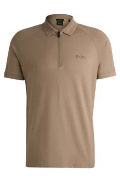 Hugo Boss Cotton-jersey Polo Shirt With Mirror-effect Logo In Light Green