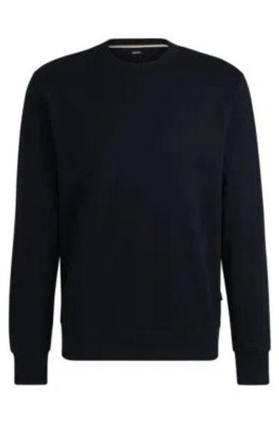 Hugo Boss Cotton-jersey Regular-fit Sweatshirt With Mixed Structures In Dark Blue