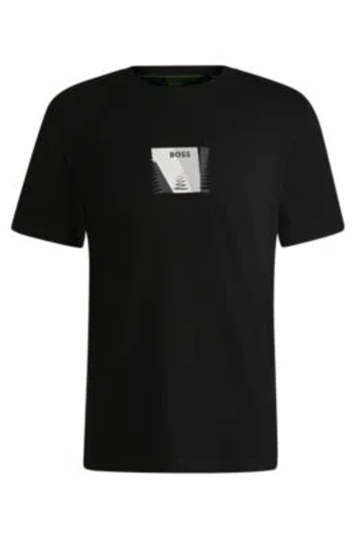 Hugo Boss Cotton-jersey Regular-fit T-shirt With Carabiner Artwork In Black