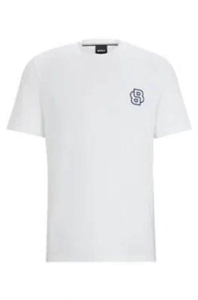 Hugo Boss Cotton-jersey Regular-fit T-shirt With Double Monogram In White