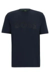 Hugo Boss Cotton-jersey Regular-fit T-shirt With Logo Artwork In Dark Blue