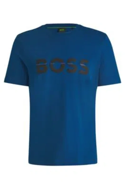 Hugo Boss Cotton-jersey Regular-fit T-shirt With Logo Artwork In Light Blue
