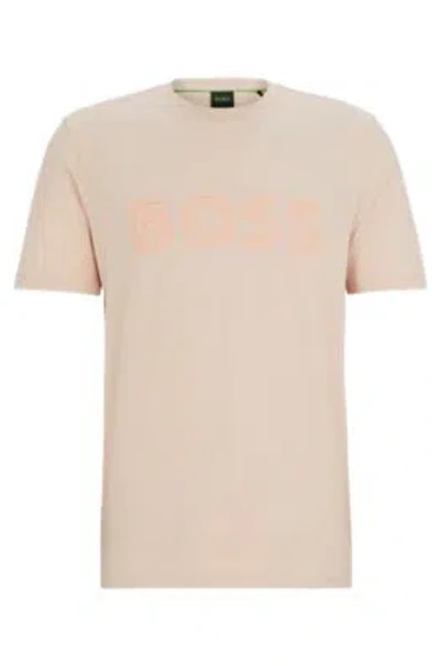 Hugo Boss Cotton-jersey Regular-fit T-shirt With Logo Artwork In Light Orange