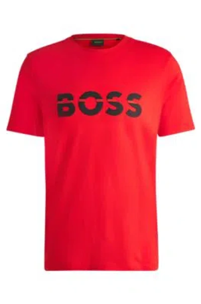 Hugo Boss Cotton-jersey Regular-fit T-shirt With Logo Artwork In Light Red
