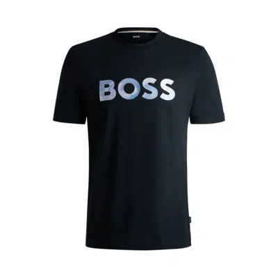 Hugo Boss Cotton-jersey Regular-fit T-shirt With Script Logo In Blue