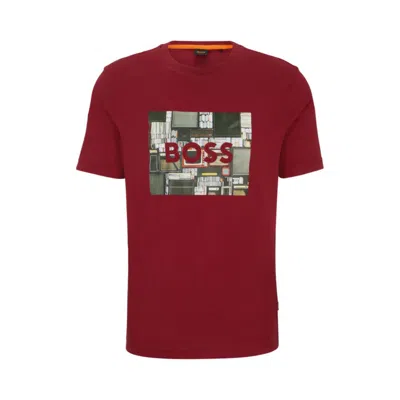 Hugo Boss Cotton-jersey Regular-fit T-shirt With Seasonal Artwork In Red