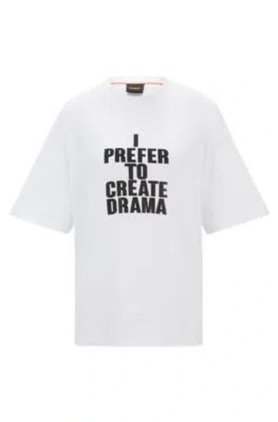 Hugo Boss Cotton-jersey Regular-fit T-shirt With Slogan Print In White