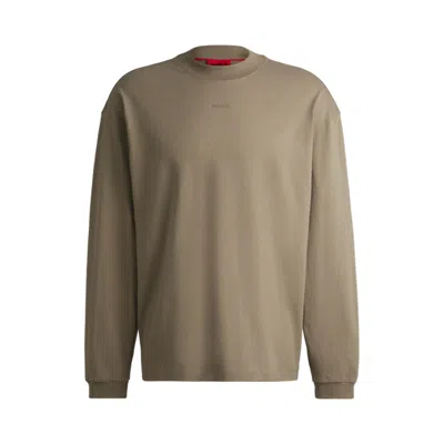 Hugo Boss Cotton-jersey Relaxed-fit T-shirt With Logo Print In Brown