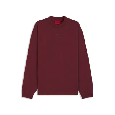Hugo Boss Cotton-jersey Relaxed-fit T-shirt With Logo Print In Burgundy