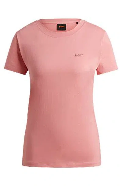 Hugo Boss Cotton-jersey Slim-fit T-shirt With Logo Detail In Rosa