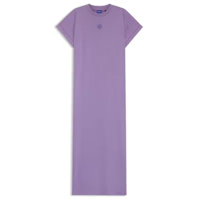 Hugo Boss Cotton-jersey T-shirt Dress With Happy Hugo Logo In Purple