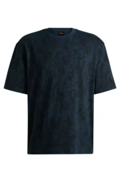 Hugo Boss Cotton-jersey T-shirt With All-over Seasonal Print In Blue