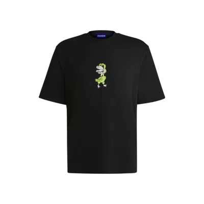 Hugo Boss Cotton-jersey T-shirt With Animal Graphic In Black
