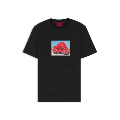 Hugo Boss Cotton-jersey T-shirt With Biker-inspired Artwork In Black