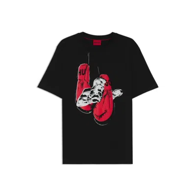Hugo Boss Cotton-jersey T-shirt With Boxing Artwork In Black