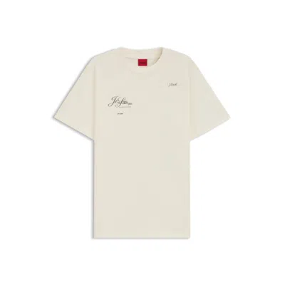 Hugo Boss Cotton-jersey T-shirt With Cassette-tape Graphic Print In Neutral